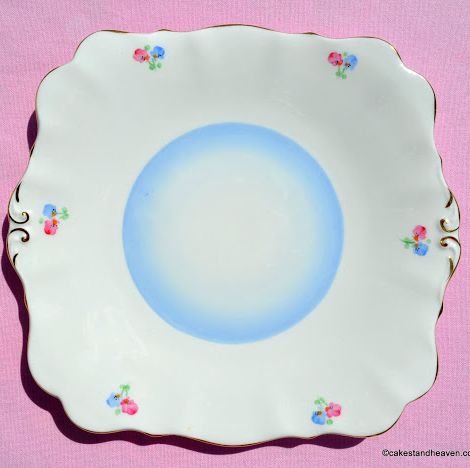 Bell China Blue Wash Cake Plate with Ditsy Flowers