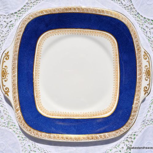 Crown Staffordshire Blue and Gold Cake Plate c.1930s