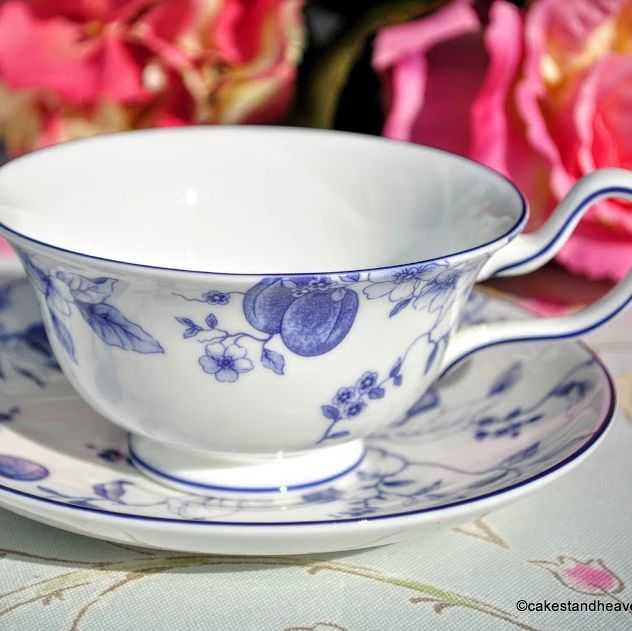 Wedgwood Blue Plum Bone China Wide Teacup and Saucer c.1995