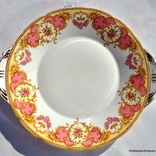 Aynsley Salmon Pink and Yellow Vintage Floral Bone China Cake Plate