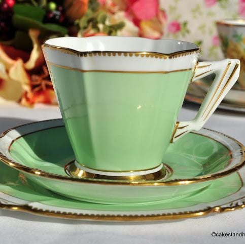 Art Deco Royal Albert Crown China Green Teacup Trio c.1933