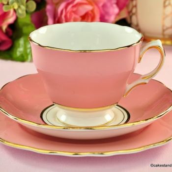 Colclough Salmon Pink Vintage Bone China Tea Cup Trio