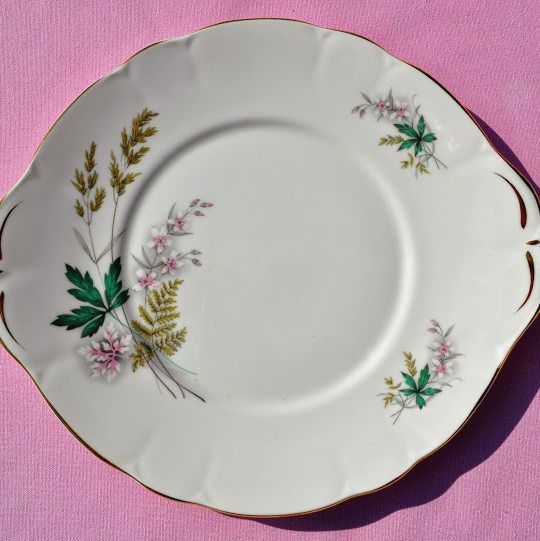 Duchess Louise Teal and Pink Vintage China Cake Plate c.1950s