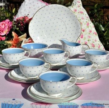 Susie Cooper Retro 1950s Vintage Tea Set Blue and White with Little Stars