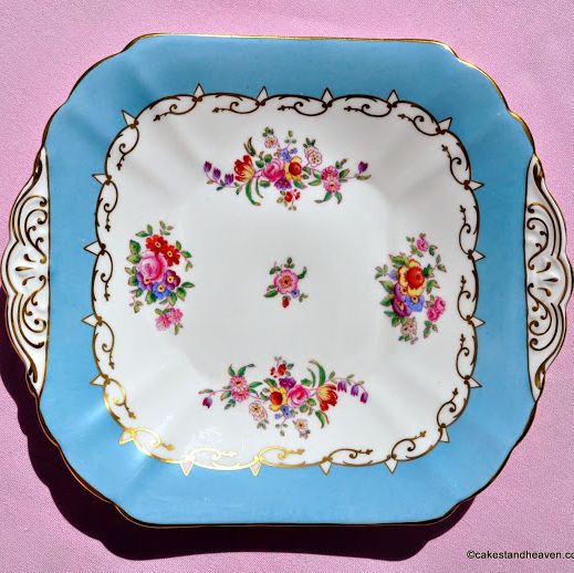 Radfords Sky Blue & Floral Sprays Vintage Cake Plate c.1930s