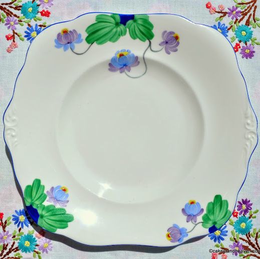 Grafton Art Deco Hand Painted Blue Rim Cake Plate c.1935+