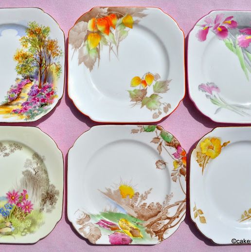 Shelley Set of Six Mismatched Bone China Side Plates c.1930s