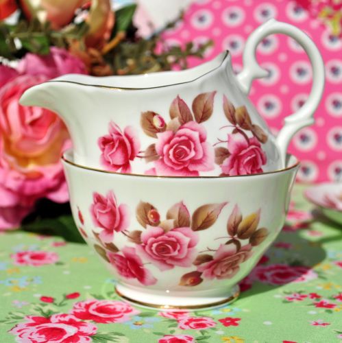 Duchess Pink Rose Vintage Milk Jug and Sugar Bowl