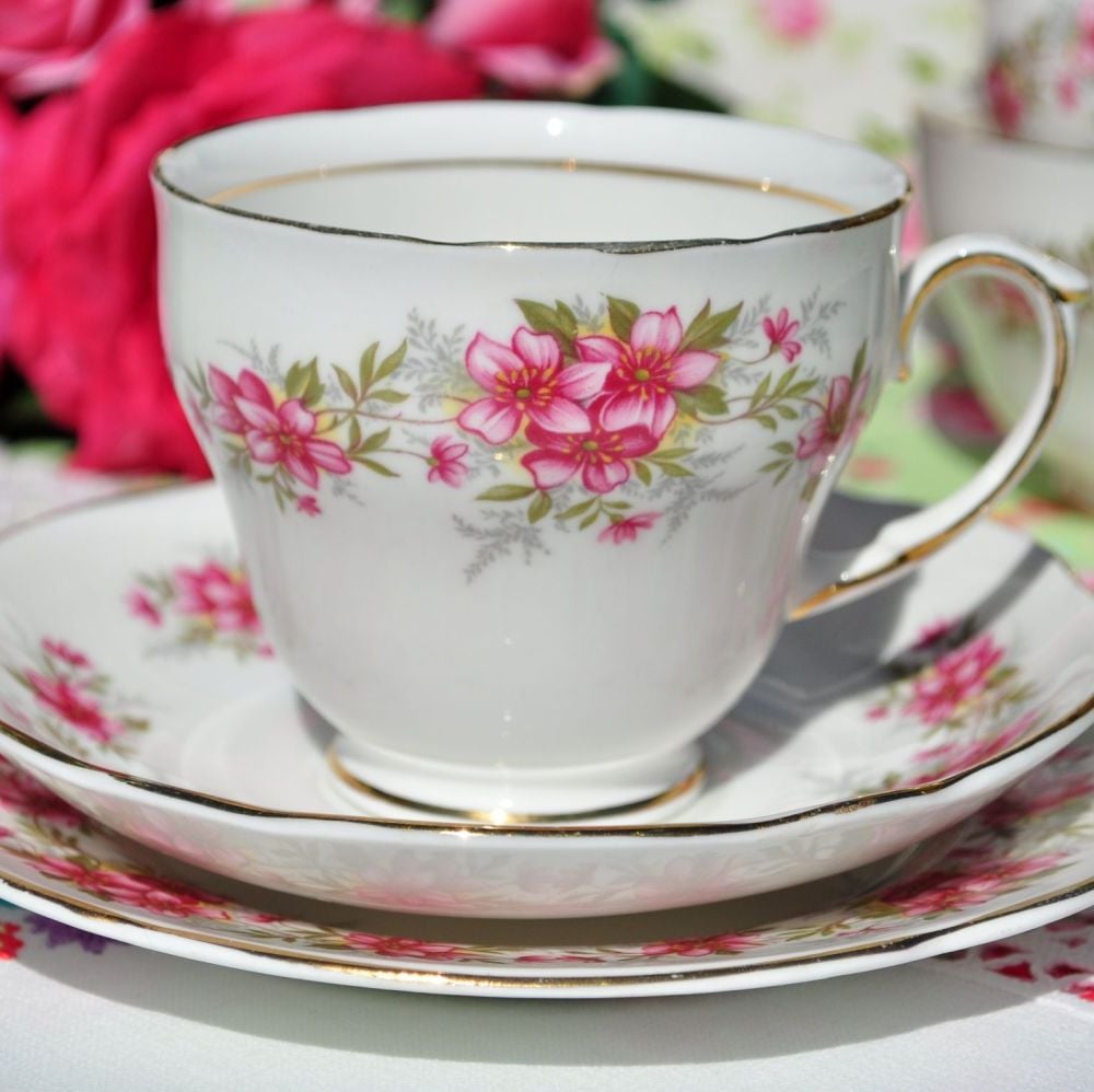 Duchess Pink Floral Bone China Teacup Trio c.1950s
