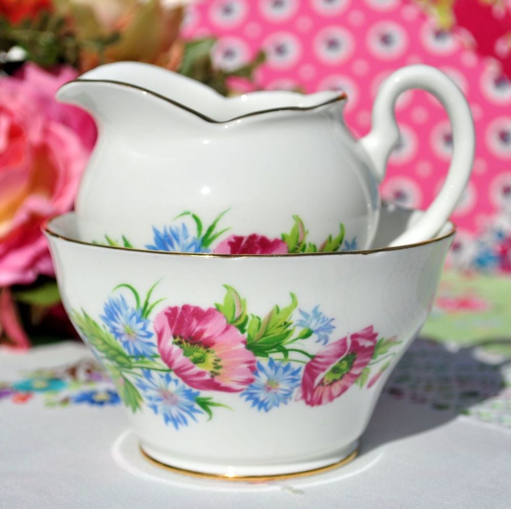 Sandringham Poppies and Cornflowers Milk Jug and Sugar Bowl