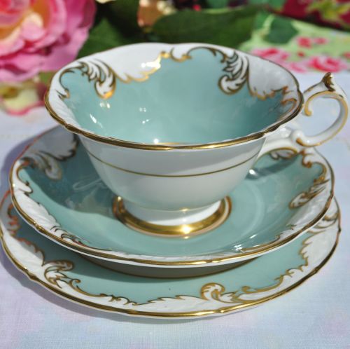 Paragon Richelieu Duck Egg and Gold Teacup Trio c.1957+