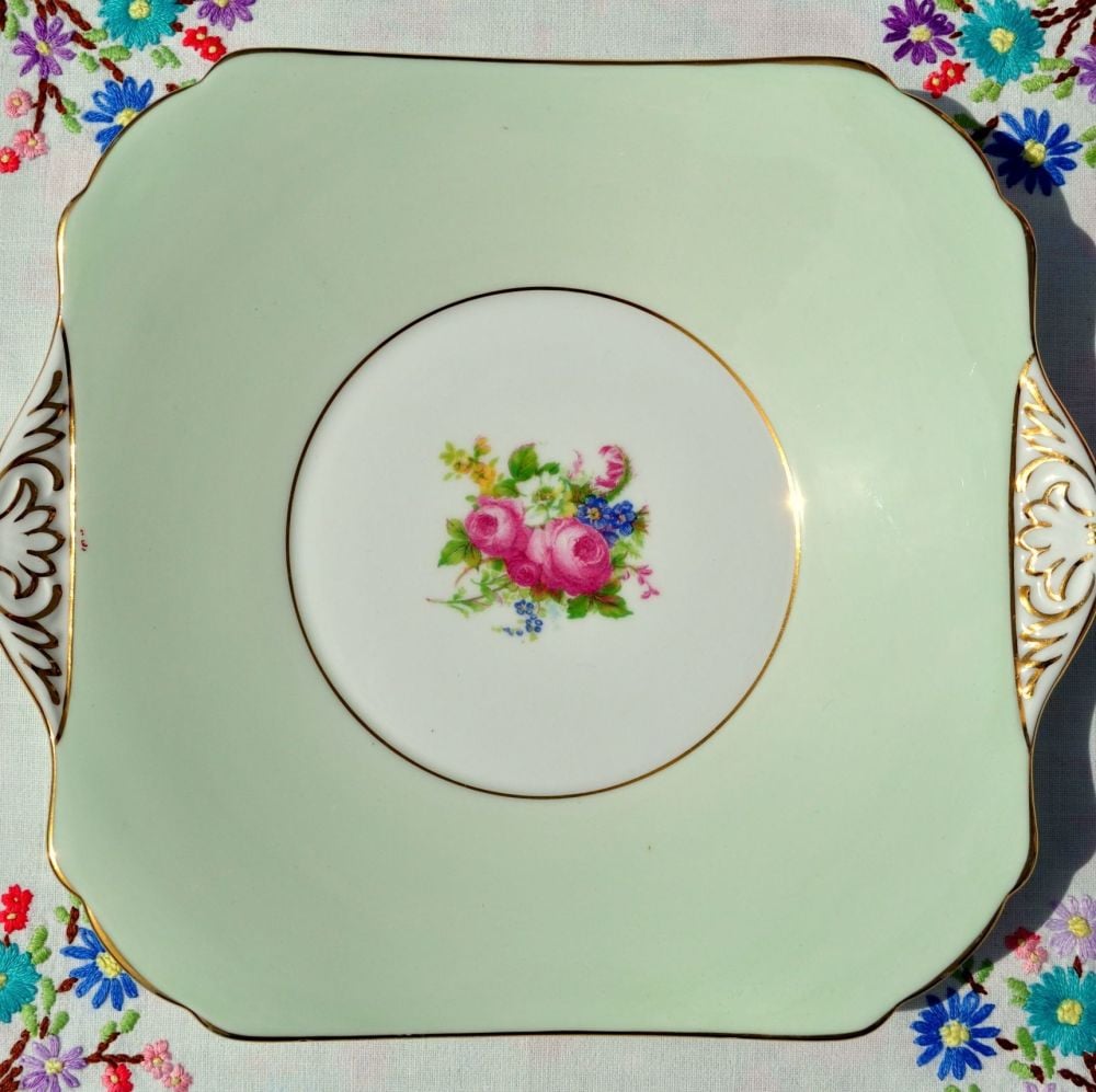 Grosvenor China Pastel Green and Posies Cake Plate c.1950s
