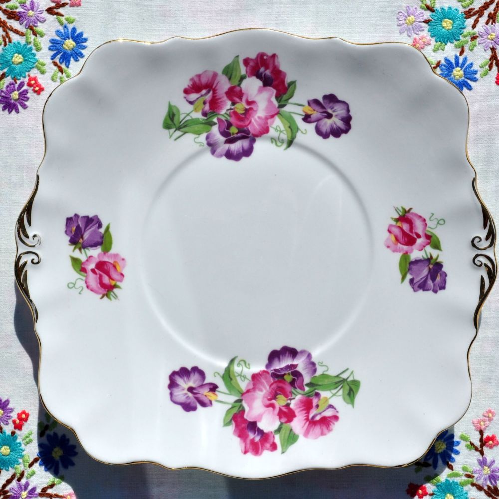 Royal Standard Sweet Pea Bone China Cake Plate c.1950s
