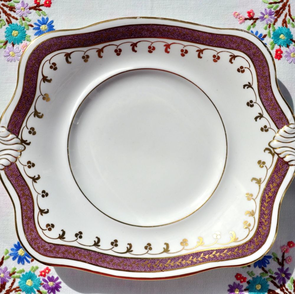 Antique Tuscan Amethyst Lustreware Bone China Cake Plate c.1907+