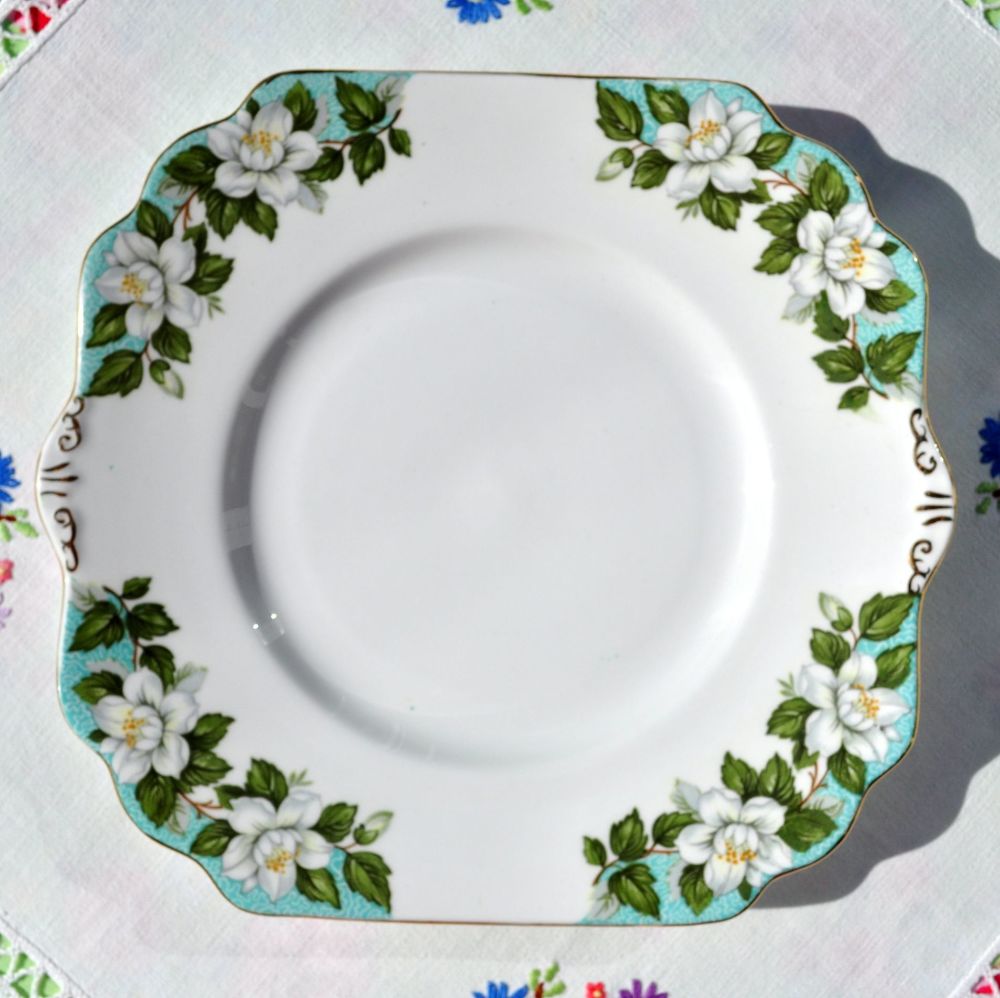 Gladstone Montrose Wild Rose and Duck Egg Cake Plate c.1950s