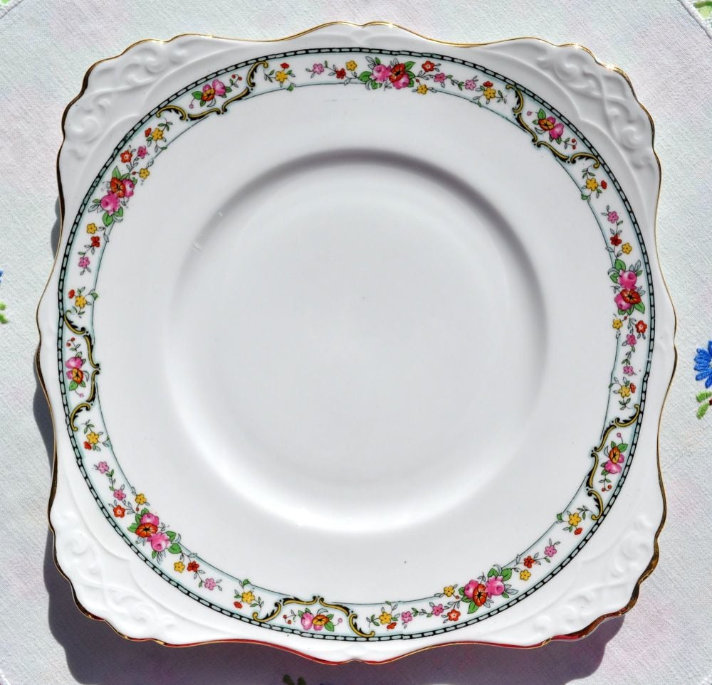 Tuscan Floral Garland Bone China Cake Plate c.1940s