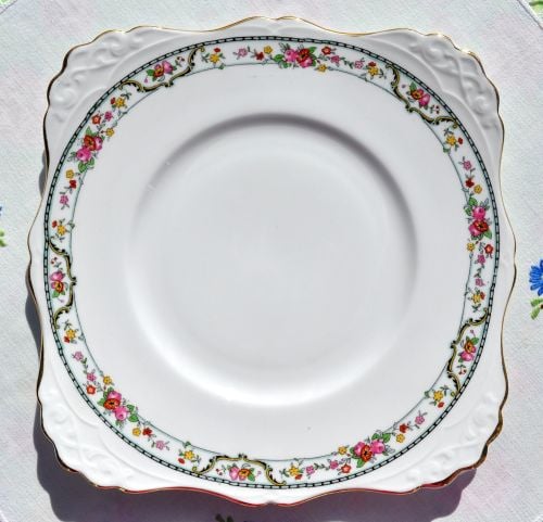 Tuscan Floral Garland Bone China Cake Plate c.1940s