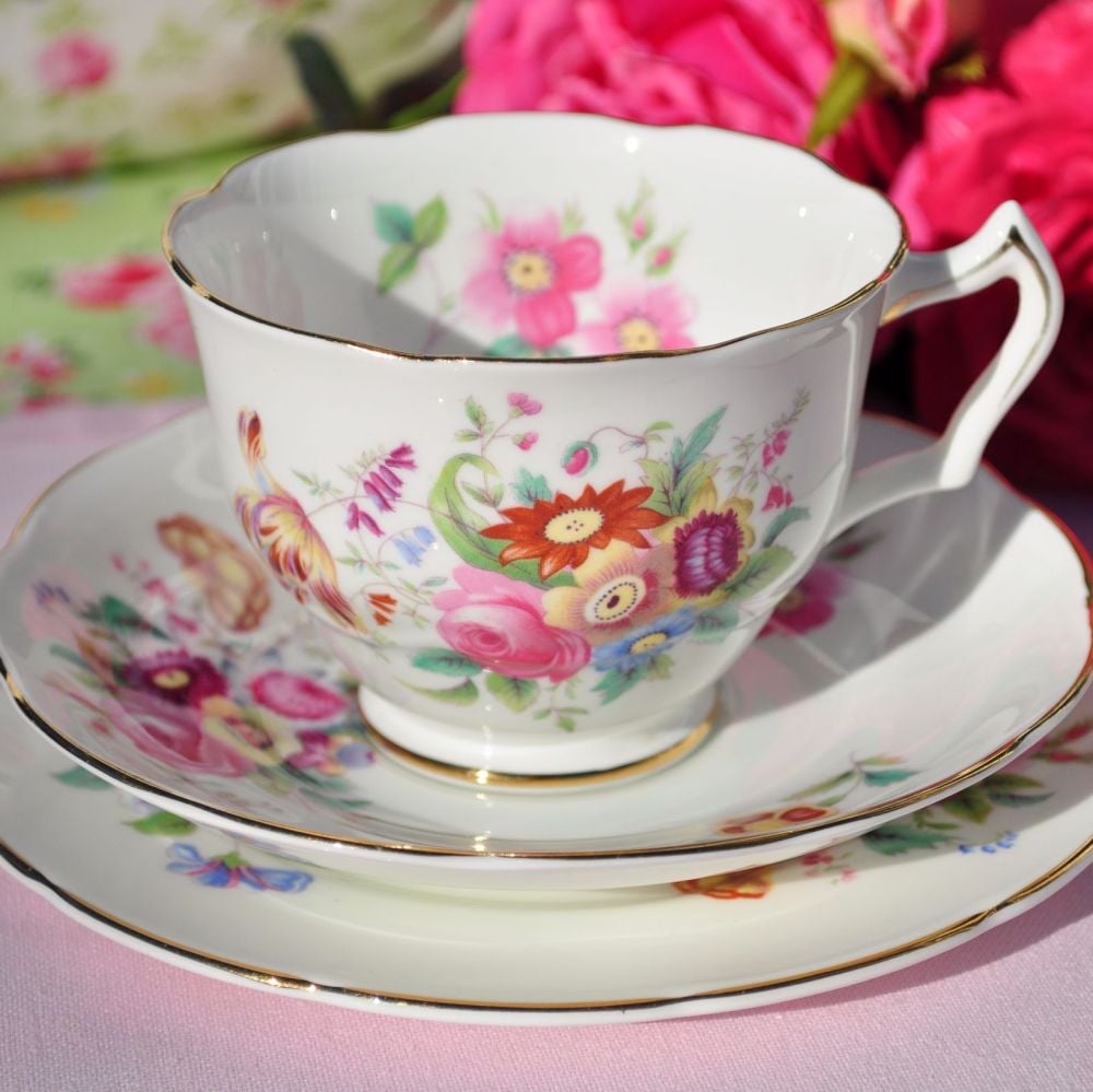 Coalport Junetime Vintage Bone China Teacup Trio c.1950s