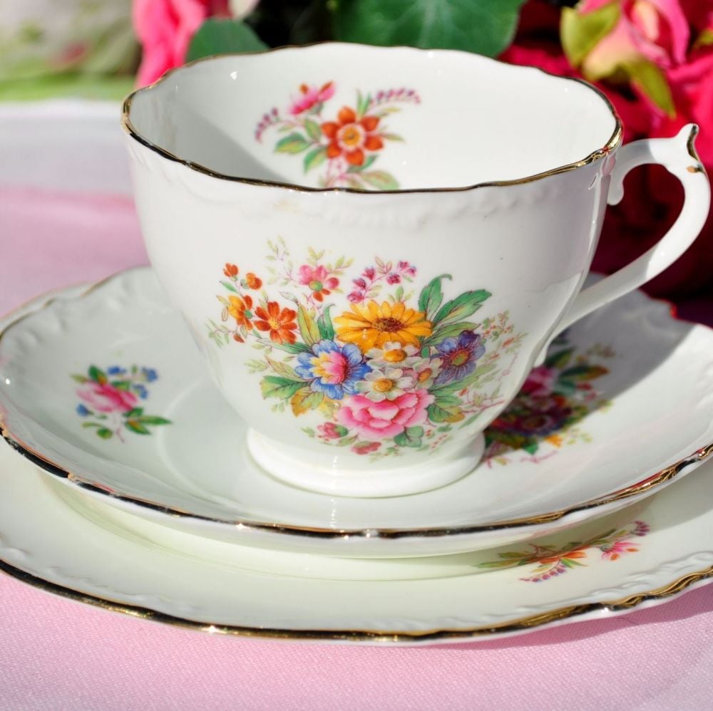Coalport Fragrance Vintage Bone China Teacup Trio c.1950s