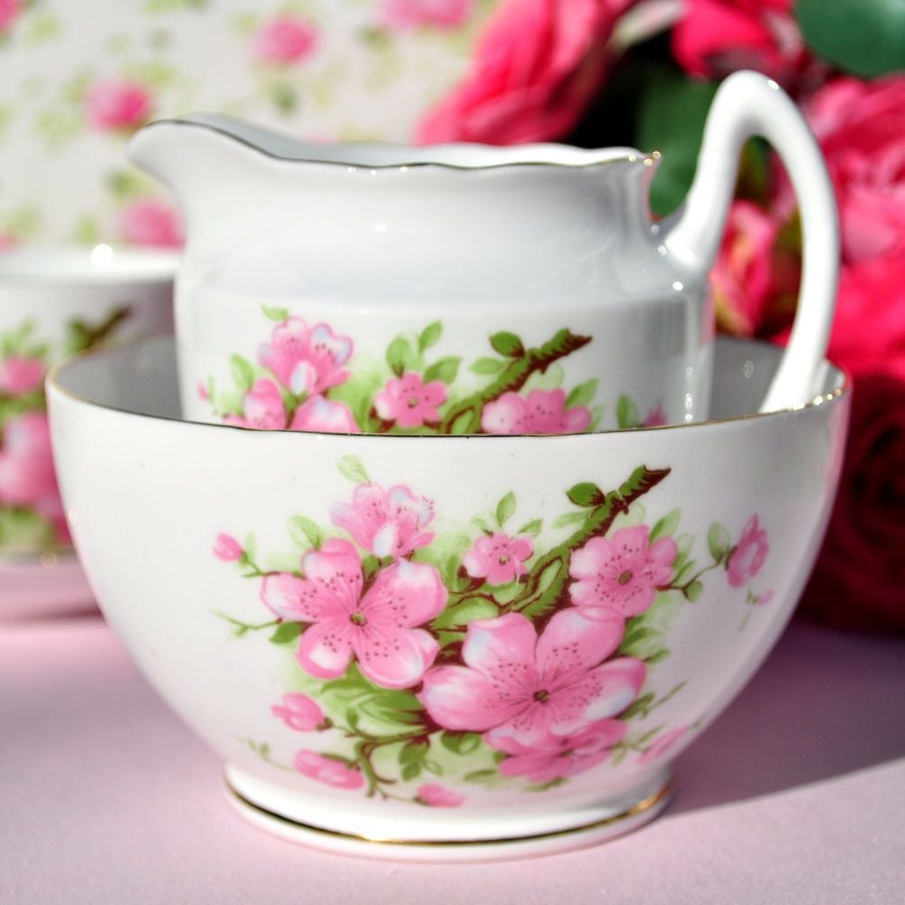 Gladstone Pink Blossom Vintage Milk Jug and Sugar Bowl c.1950s