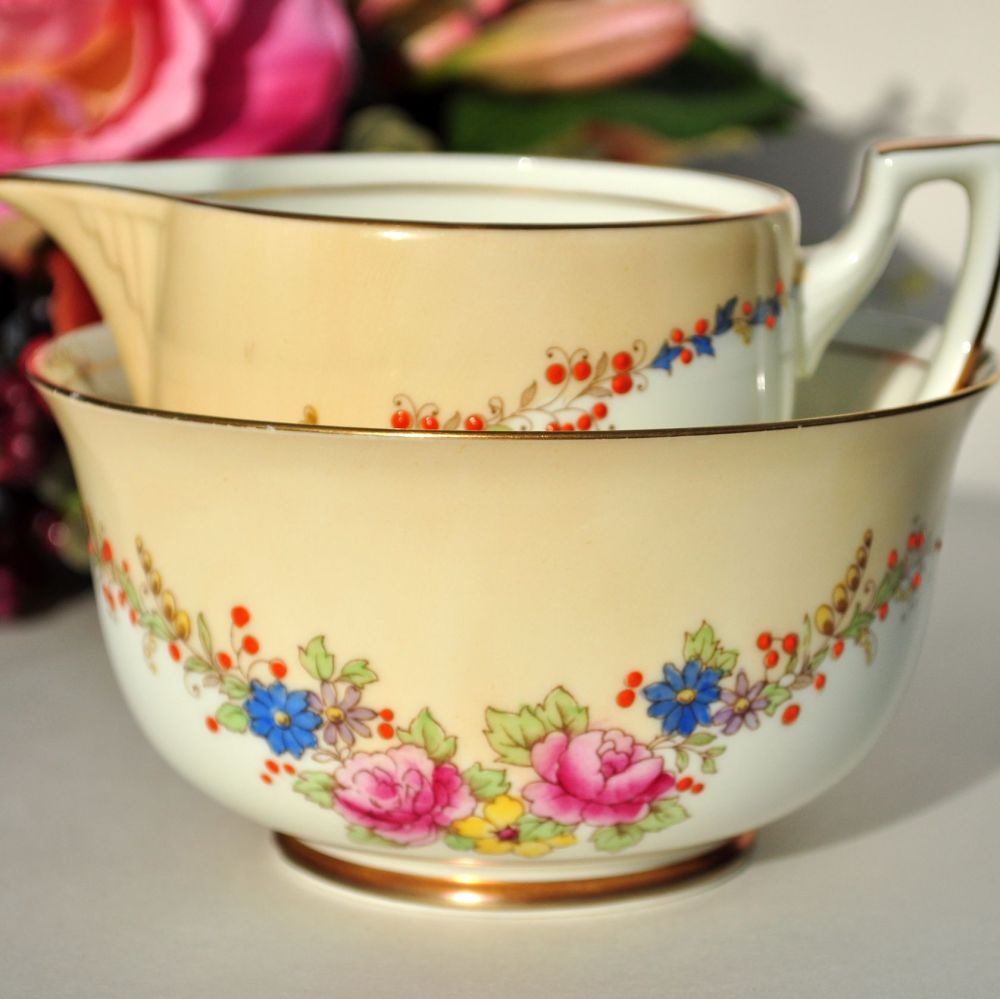 Royal Doulton Rosalee Art Deco Creamer and Sugar Bowl c.1936