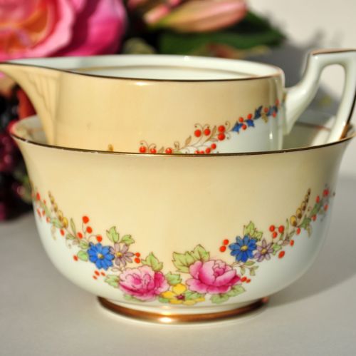 Royal Doulton Rosalee Art Deco Creamer and Sugar Bowl c.1936