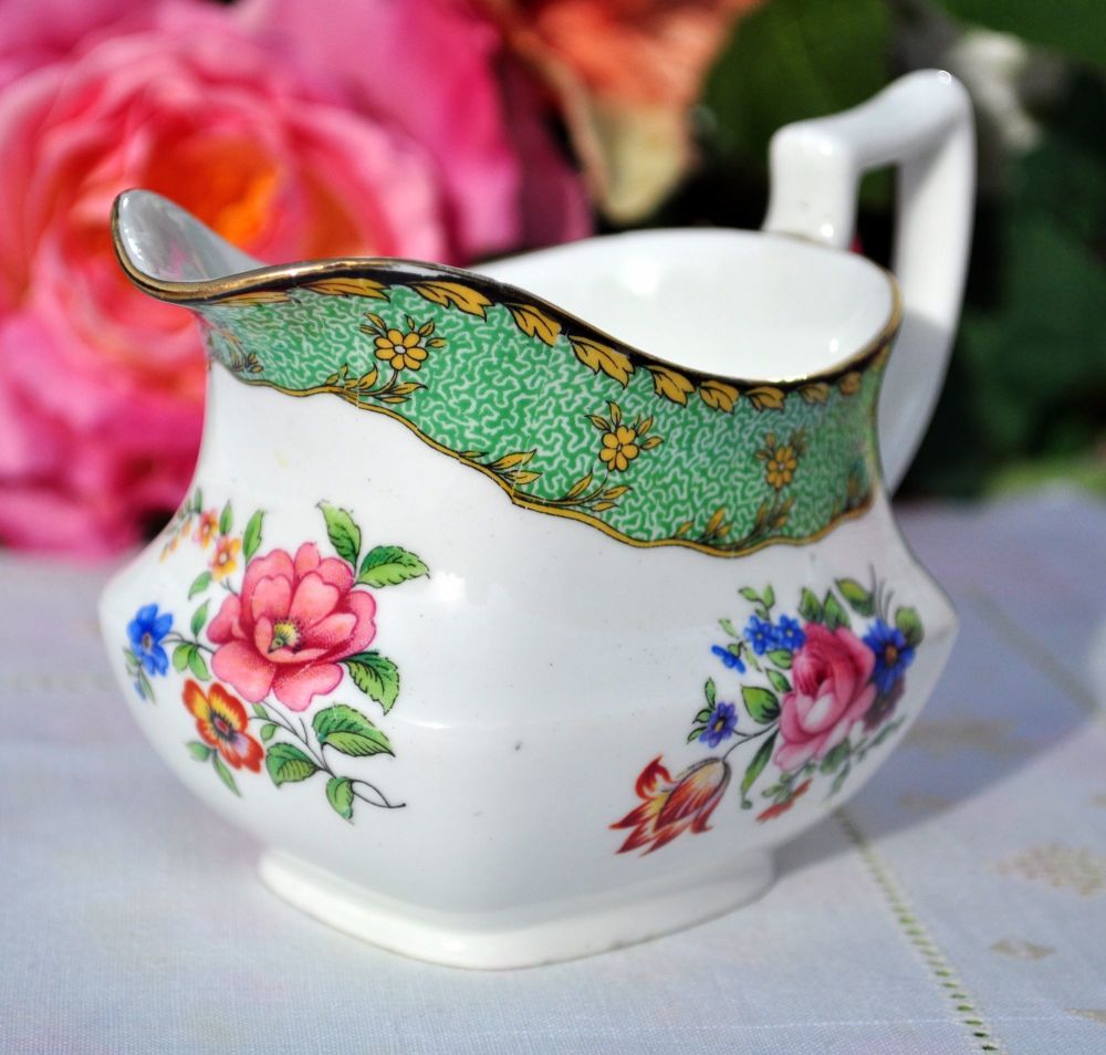 Aynsley Floral Green Border Milk Jug or Creamer c.1920s