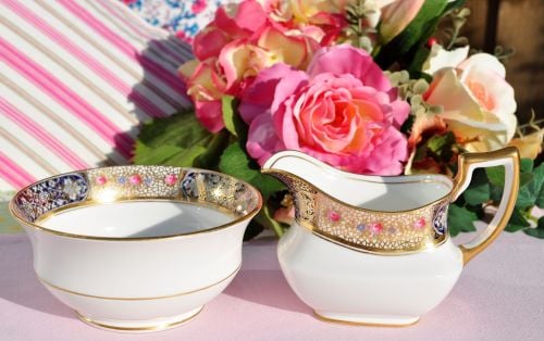 Aynsley Roses and Gold Lace Creamer and Sugar Bowl c.1930s