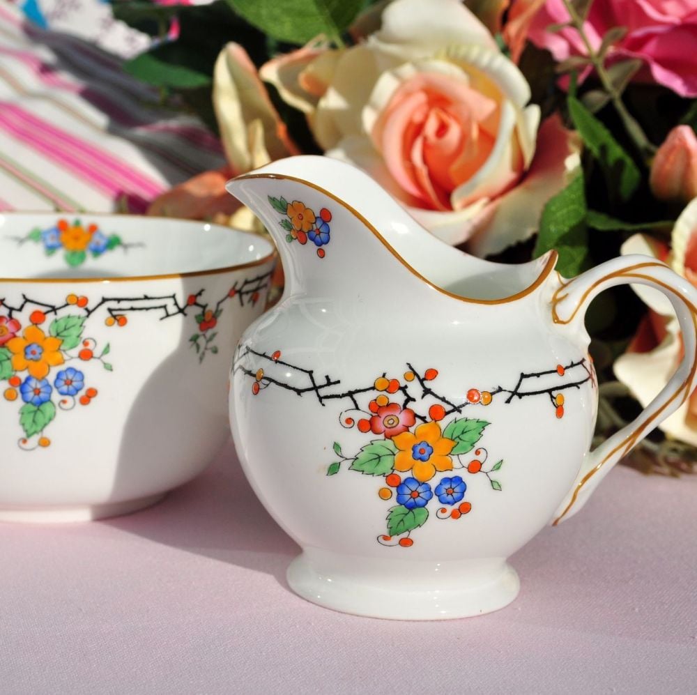 Royal Doulton Flora Art Deco Milk Jug and Sugar Bowl c.1927