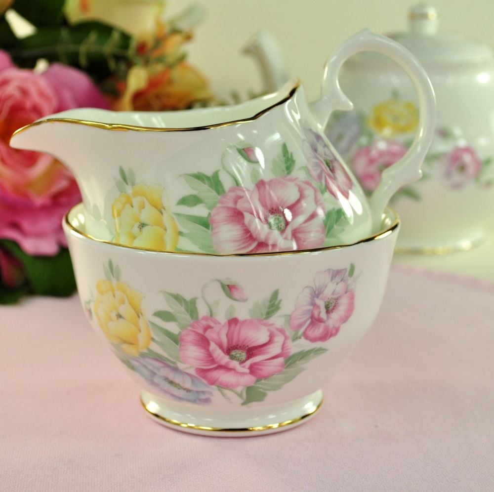 Duchess Godetia Vintage Bone China Milk Jug and Sugar Bowl