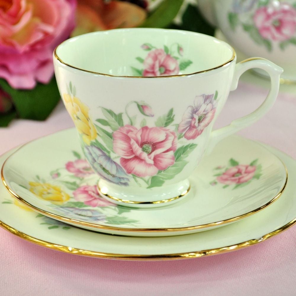 Duchess Godetia Vintage Bone China Teacup Trio