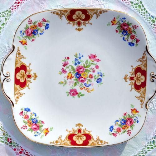 Windsor China Colourful Floral Vintage Cake Plate c.1960's
