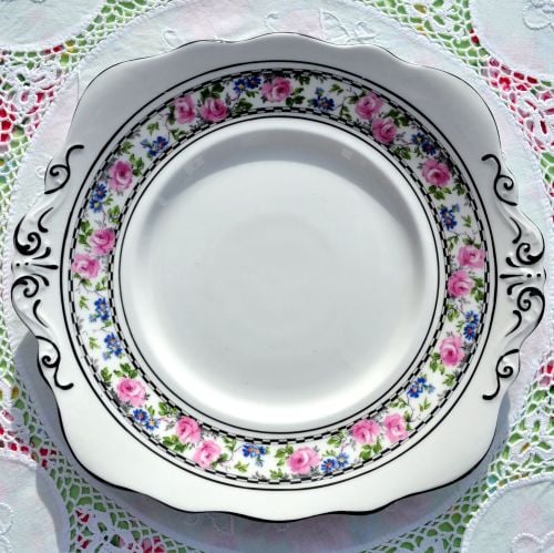 Antique Taylor and Kent Pink Roses Cake Plate c.1912+