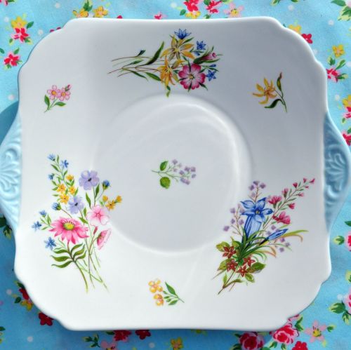 Shelley Wild Flowers Bone China Square Cake Plate c.1950s