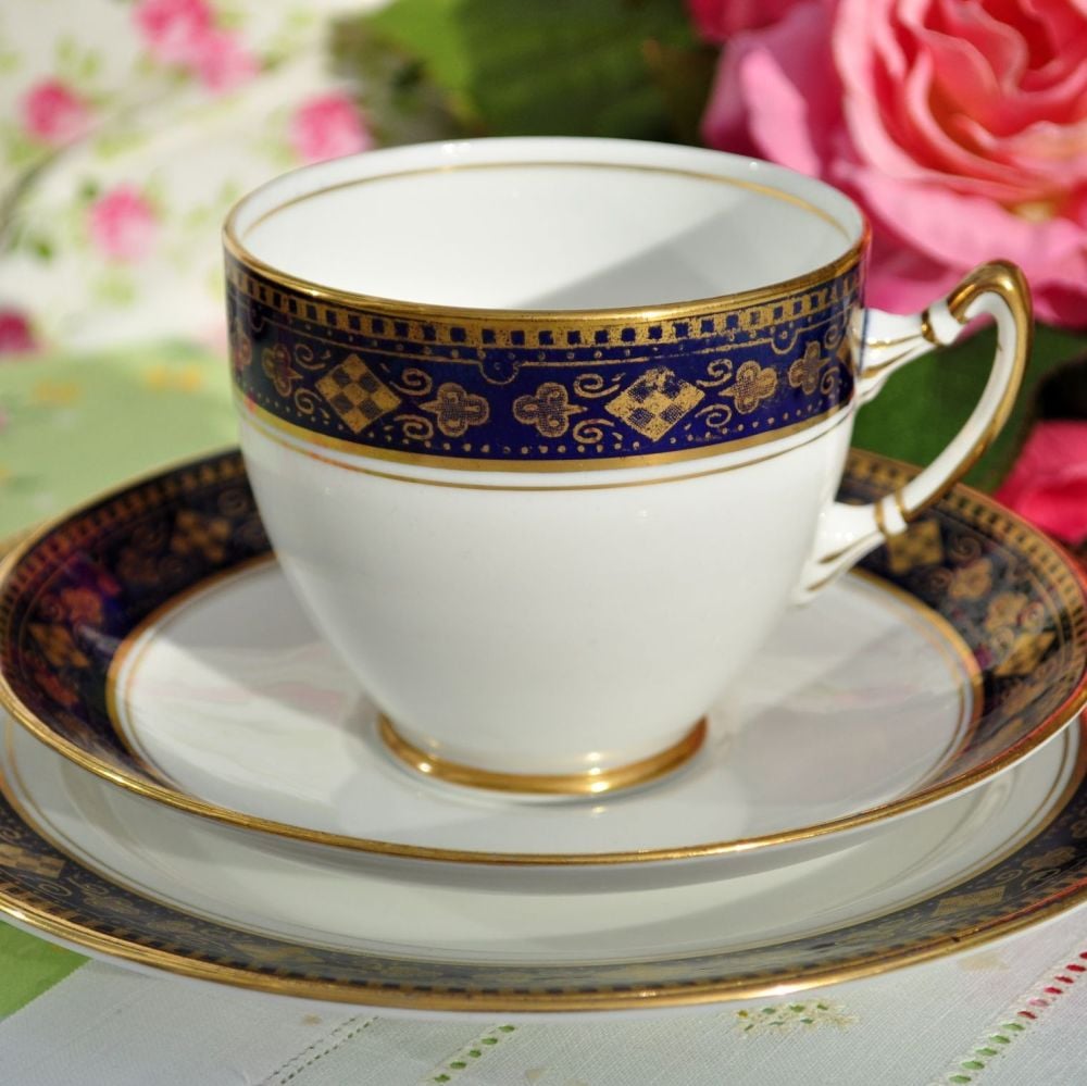 Royal Albert Crown China Blue and Gold Teacup Trio c.1925-7