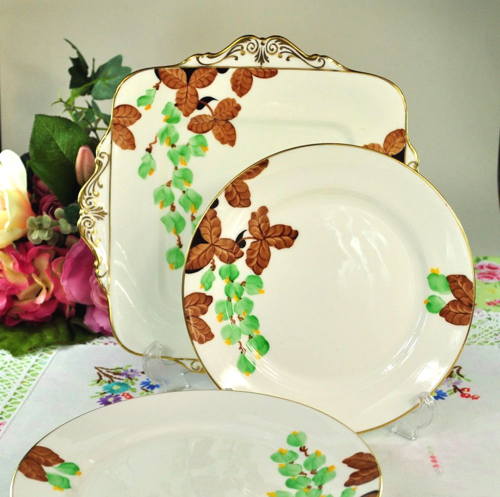 Paragon Hand Painted Plates Cake Serving Set c.1925+