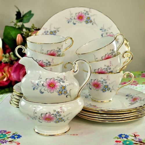Aynsley Pink and Blue Floral Vintage China Tea Set