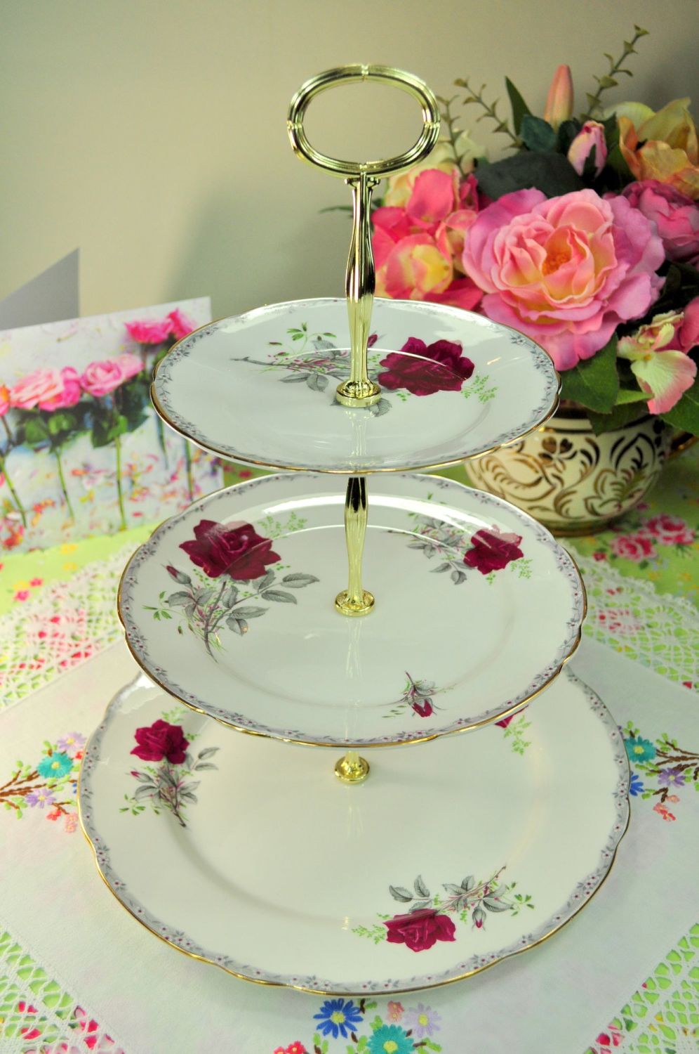 Royal Stafford Roses To Remember Large 3 Tiered Cake Stand
