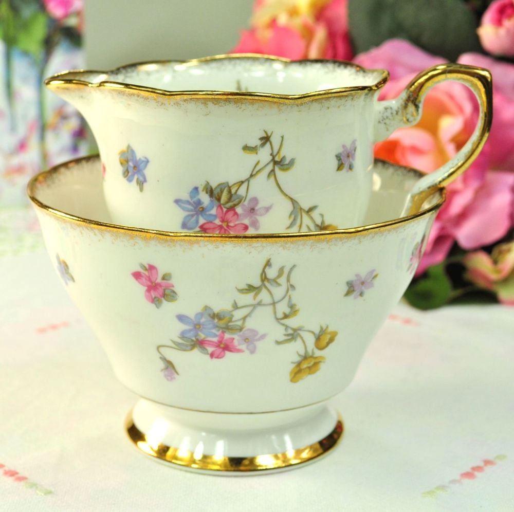 Royal Stafford Violets Pompadour Milk Jug and Sugar Bowl c.1950s