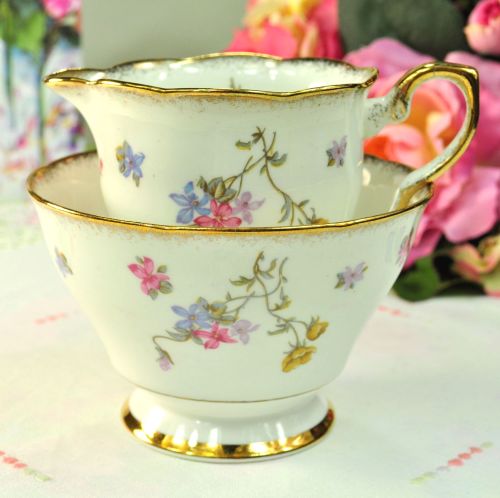 Royal Stafford Violets Pompadour Milk Jug and Sugar Bowl c.1950s