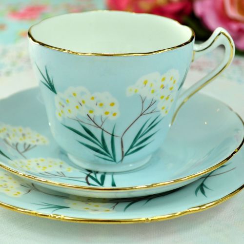 Royal Grafton Pale Blue Floral Teacup Trio. c.1950s
