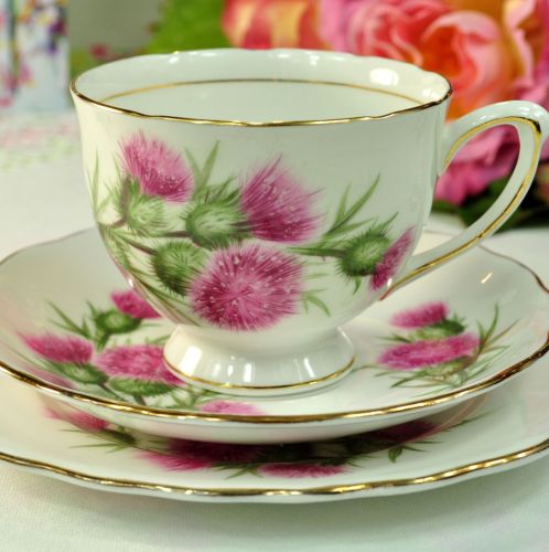 Colclough Pink Thistle Vintage Teacup Trio c.1960s