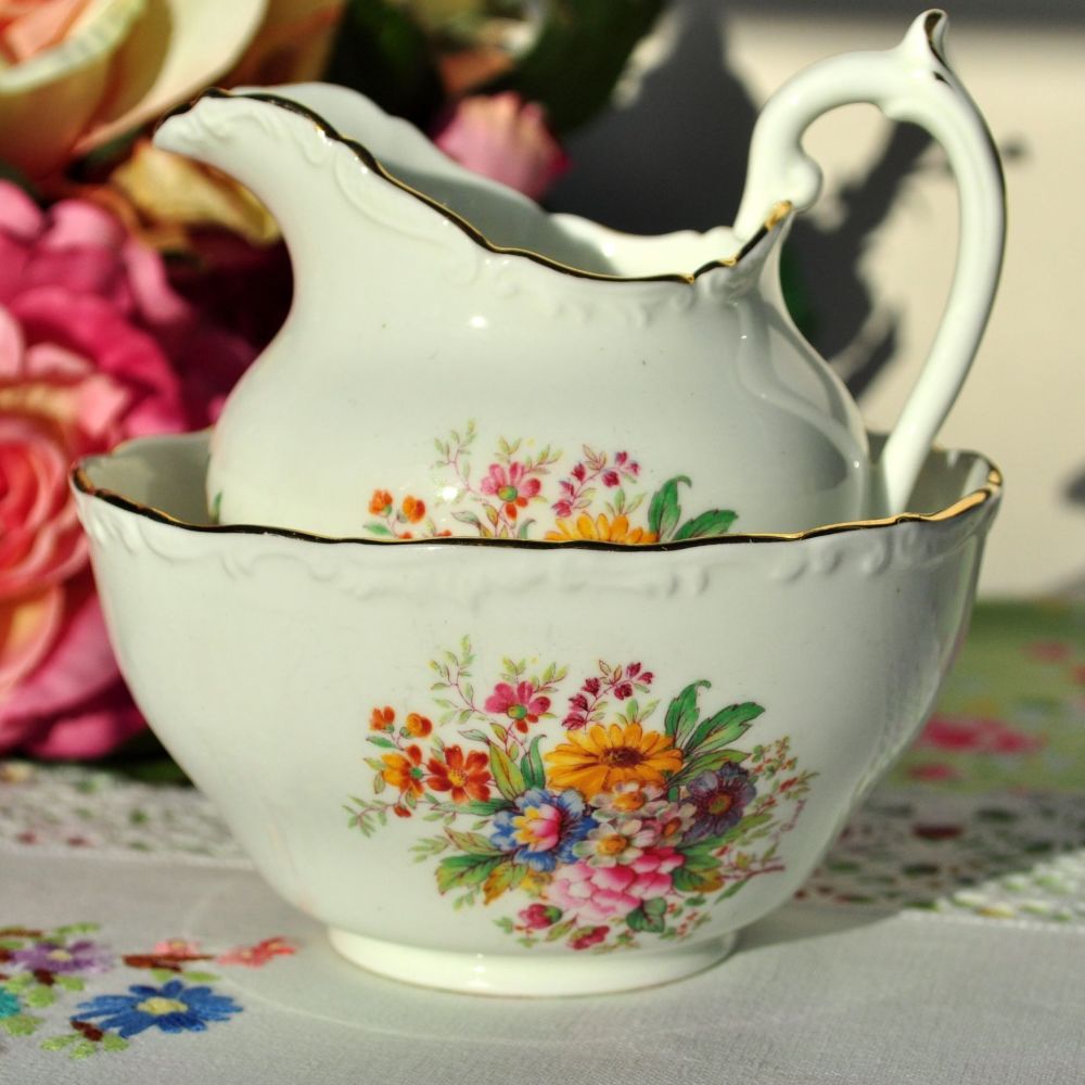 Coalport Fragrance Vintage China Milk Jug and Sugar Bowl c.1950s