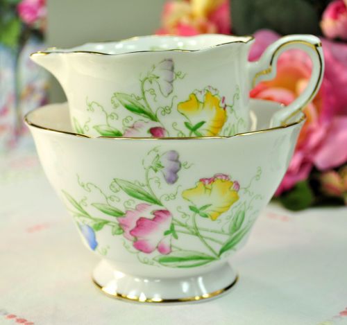 Royal Stafford Sweet Pea Milk Jug and Sugar Bowl c.1950s