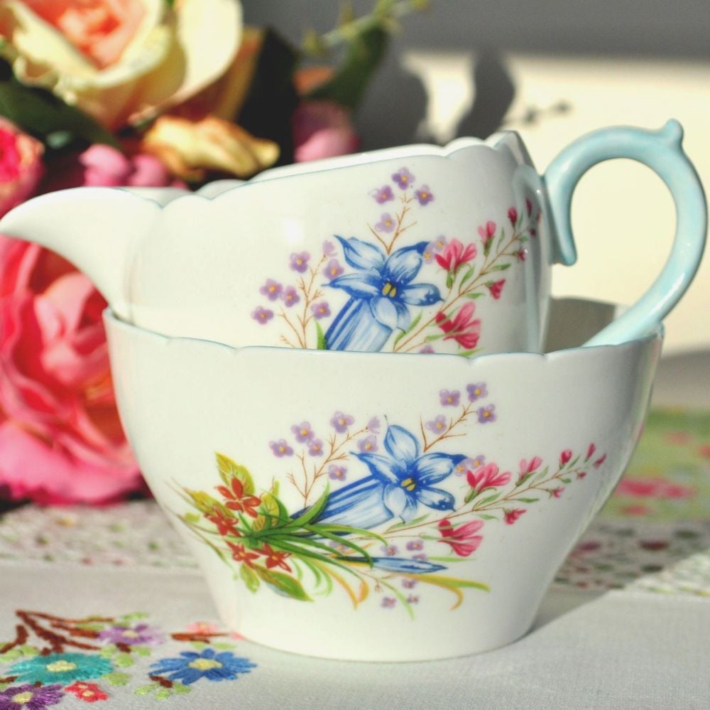 Shelley Wild Flowers 13668 Vintage China Milk Jug and Sugar Bowl