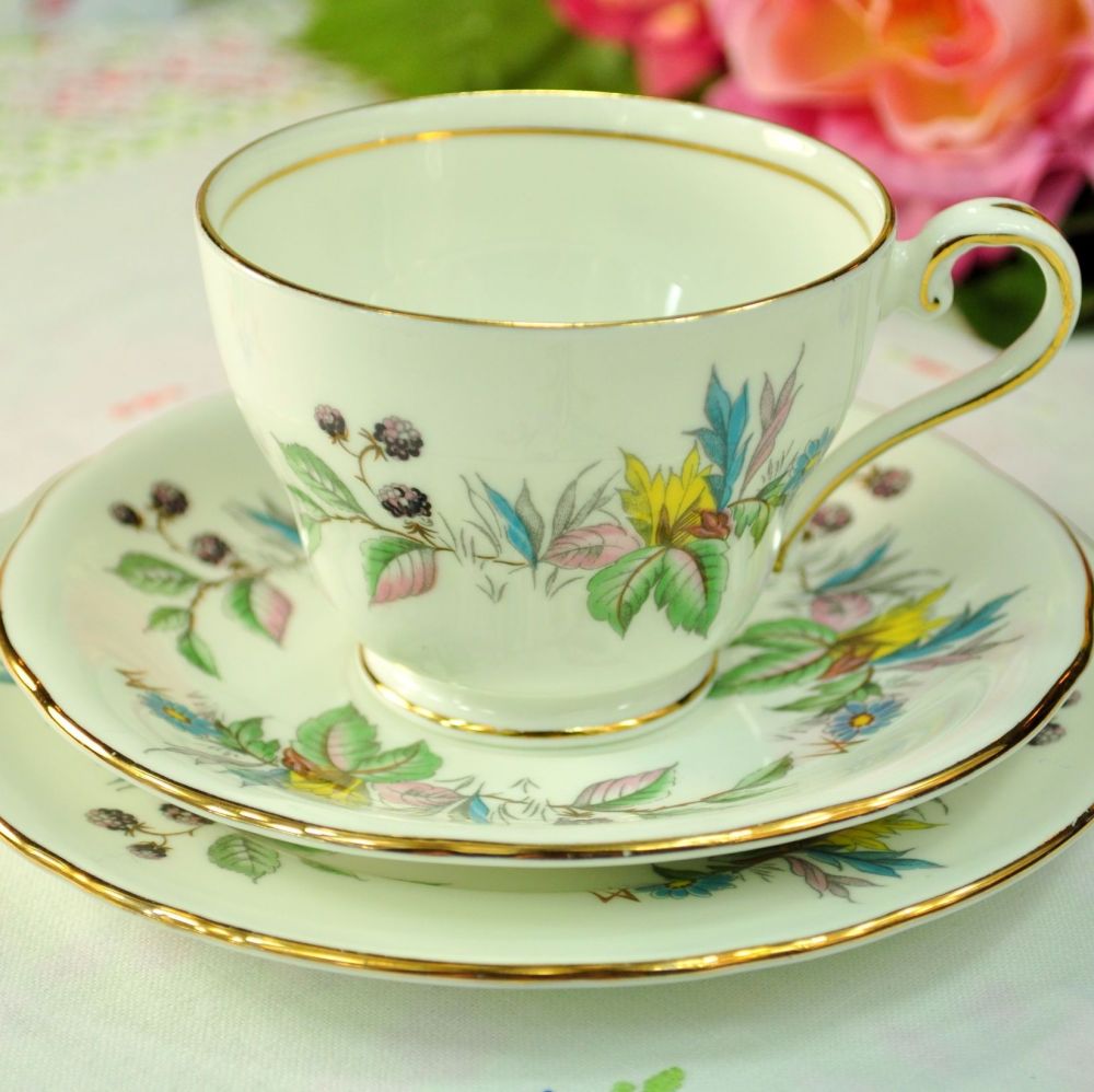 Aynsley Berry Lane Bone China Teacup, Saucer, Tea Plate Trio