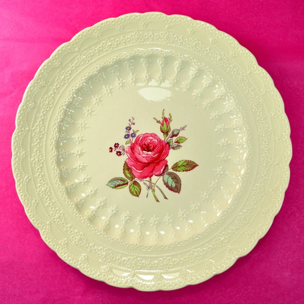 Spode's Billingsley Rose Pattern 27cm Embossed Creamware Plate