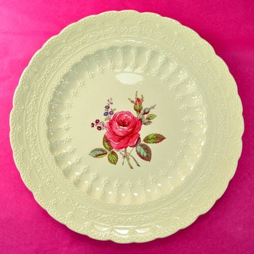 Spode's Billingsley Rose Pattern 27cm Embossed Creamware Plate