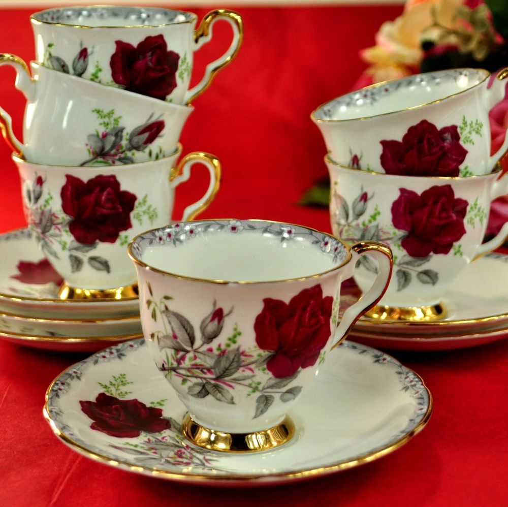 Royal Stafford Roses To Remember Set Of 6 Small Cups and Saucers