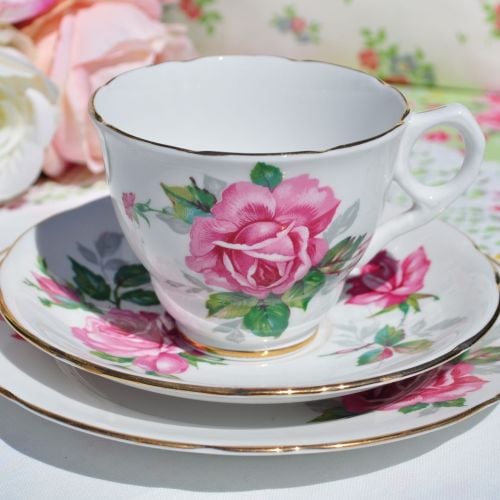 Royal Stafford Pink Rose Vintage Teacup Trio c.1950s